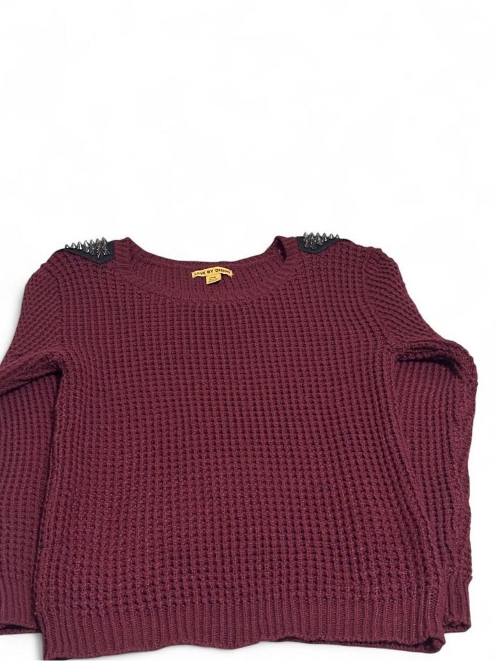 Love By Design Burgundy Waffle-Knit Sweater with Studded Shoulders